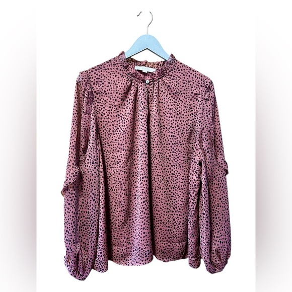 LOFT Pink & Black Polka Dot Blouse – Size XL - Picture 1 of 4